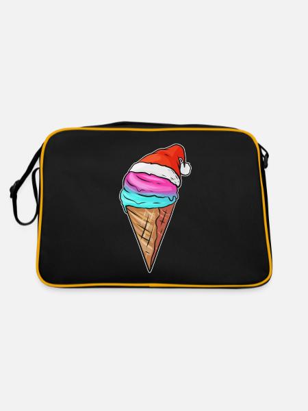 Ice Cream Cone With Ice Cream And Santas Hat For - Retro Bag - black/gold - Back