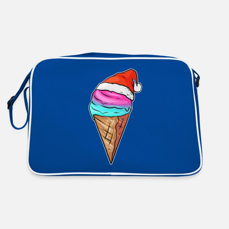 Ice Cream Cone With Ice Cream And Santas Hat For Retro Bag