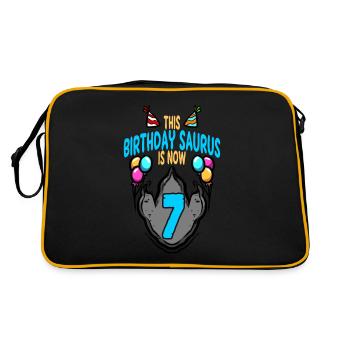 Dieser Saurus ist 7 Dinosaurier-Fußabdruck-Geburtstag - Retro Tasche - Schwarz/Gold - Hinten