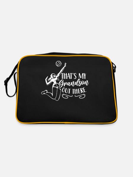 Das Ist Mein Enkel Da Draußen Beim Volleyball - Retro Tasche - Schwarz/Gold - Hinten