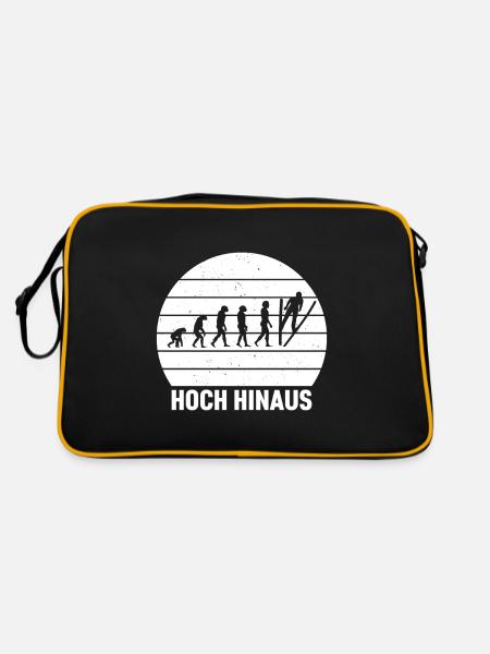 Hoch Hinaus Sonnenhintergrund Skispringen Sport - Retro Tasche - Schwarz/Gold - Hinten