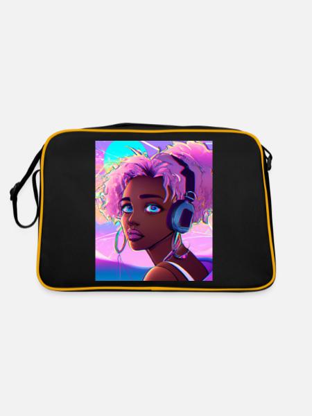 Pastel Aesthetic Cute Anime Girl - Retro Bag - black/gold - Back
