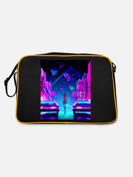 Vaporwave Esthétique Synthwave City Anime Girl - Sac Retro - noir/or - Dos