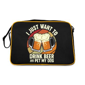 I Just Want To Drink Beer Pet My Dog I Hops I Beer - Retro Tasche - Schwarz/Gold - Hinten