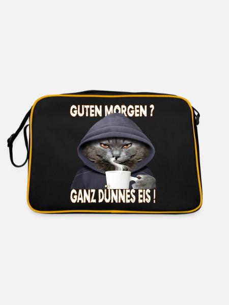 Ganz Dünnes Eis Morgenmuffel Katze Kaffee - Retro Tasche - Schwarz/Gold - Hinten