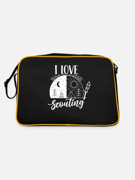 Ich Liebe Pfadfinder Zeltlager Sippe Pfadfinden - Retro Tasche - Schwarz/Gold - Hinten