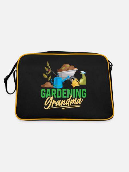 Gartenarbeit Oma Garten Großmutter Gärtnerin - Retro Tasche - Schwarz/Gold - Hinten