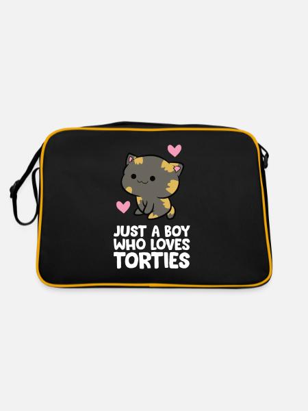 Nur ein Junge, der Schildkröten liebt - Retro Tasche - Schwarz/Gold - Hinten