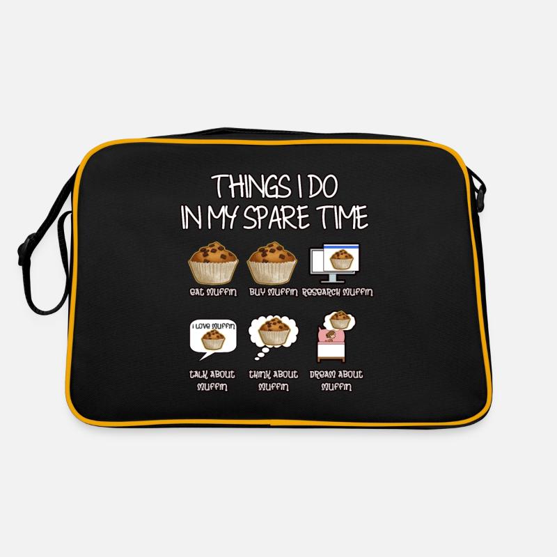 Dinge, die ich in meiner Freizeit mache Muffin - Retro Tasche - Schwarz/Gold