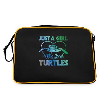 Turtle Cute Girl Love Turtles - Retro Tasche - Schwarz/Gold - Hinten
