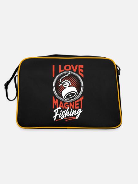 Ich Liebe Magnet Fishing Magnetfischen - Retro Tasche - Schwarz/Gold - Hinten