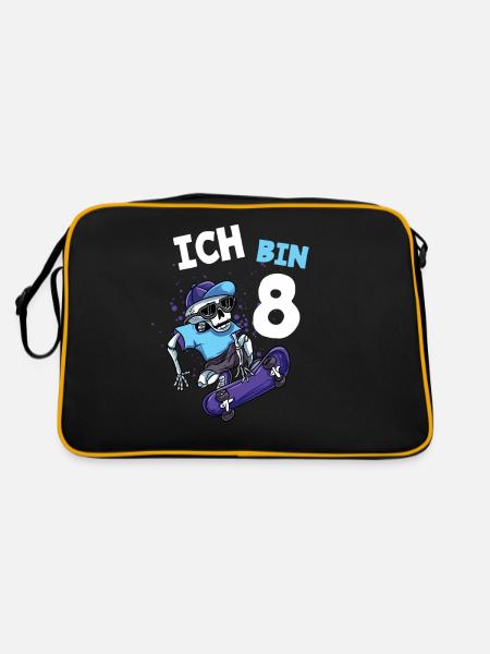 Ich bin 8 Jahre Skateboard 8. Geburtstag - Retro Tasche - Schwarz/Gold - Hinten