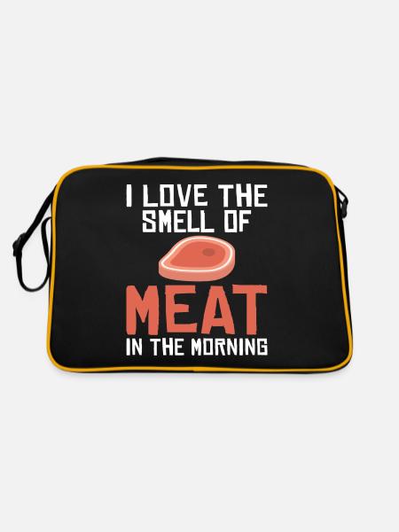BBQ Grill Rindfleisch Liebhaber Geschenke - Retro Tasche - Schwarz/Gold - Hinten