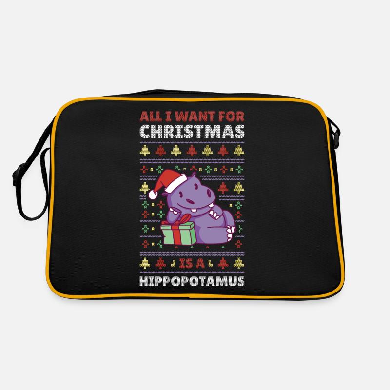 Xmas Hippo Hässlicher Weihnachtspulli Geschenk - Retro Tasche - Schwarz/Gold