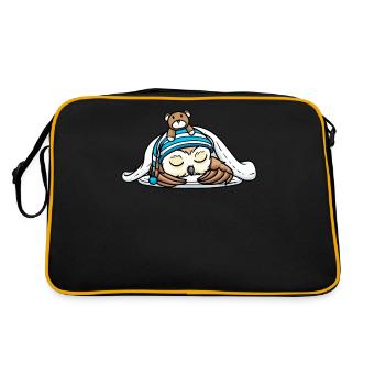 Slumbering owl with stuffed animal sleeping sleep - Retro Bag - black/gold - Back