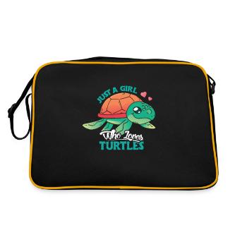 Turtle Cute Girl Love Turtles - Retro Tasche - Schwarz/Gold - Hinten