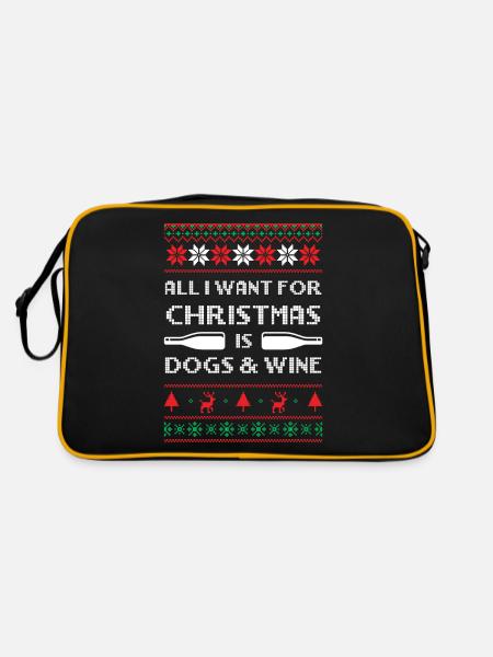 Vilain pull de Noël Chiens et vin - Sac Retro - noir/or - Dos