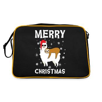 Frohe Weihnachten Alpaka Und Faultier - Retro Tasche - Schwarz/Gold - Hinten