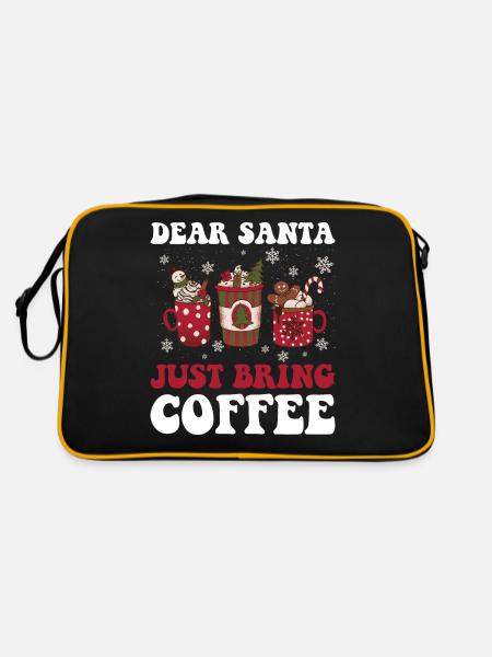 Just Bring Coffee Lieber Weihnachtsmann Geschenk - Retro Tasche - Schwarz/Gold - Hinten