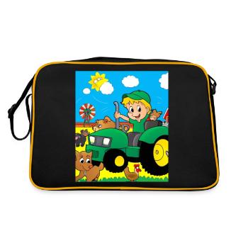 Green Tractor Birthday Farm Animals - Retro Bag - black/gold - Back