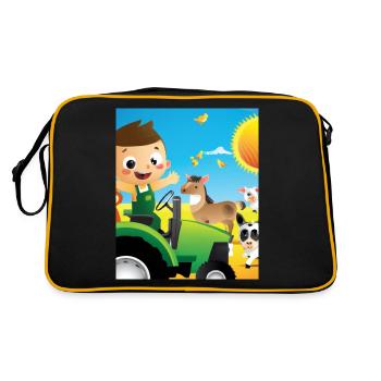 Green Tractor Birthday Farm Animals - Retro Bag - black/gold - Back