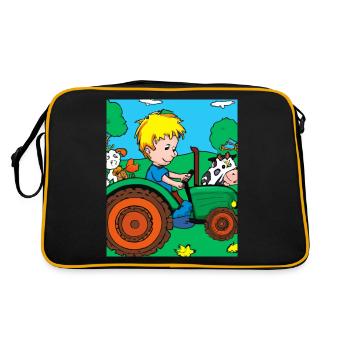Green Tractor Birthday Farm Animals - Retro Bag - black/gold - Back