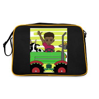 Green Tractor Birthday Anime Farm Animals - Retro Bag - black/gold - Back