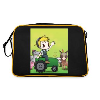 Green Tractor Birthday Anime Farm Animals - Retro Bag - black/gold - Back