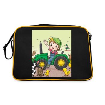 Green Tractor Birthday Anime Farm Animals - Retro Bag - black/gold - Back