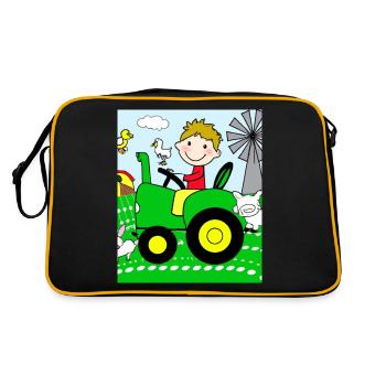 Green Tractor Birthday Farm Animals - Retro Bag - black/gold - Back