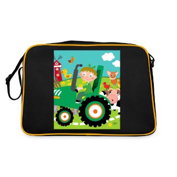 Green Tractor Birthday Farm Animals - Retro Bag - black/gold - Back
