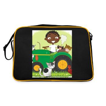 Green Tractor Birthday Farm Animals - Retro Bag - black/gold - Back