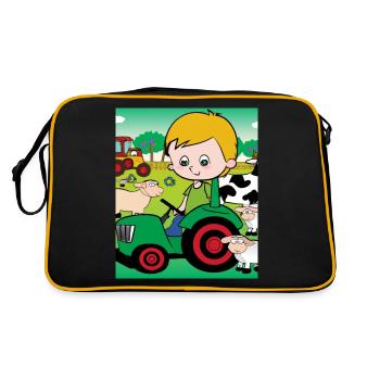 Green Tractor Birthday Farm Animals - Retro Bag - black/gold - Back