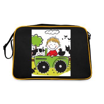 Green Tractor Birthday Farm Animals - Retro Bag - black/gold - Back