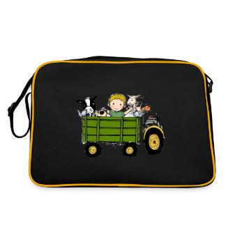 Green Tractor Birthday Farm Animals - Retro Bag - black/gold - Back