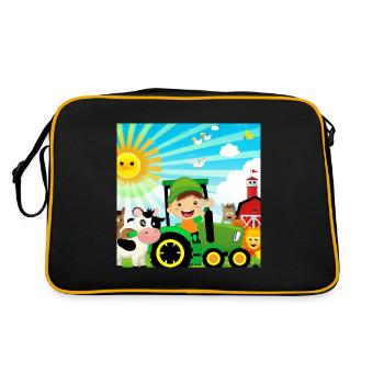 Green Tractor Birthday Farm Animals - Retro Bag - black/gold - Back