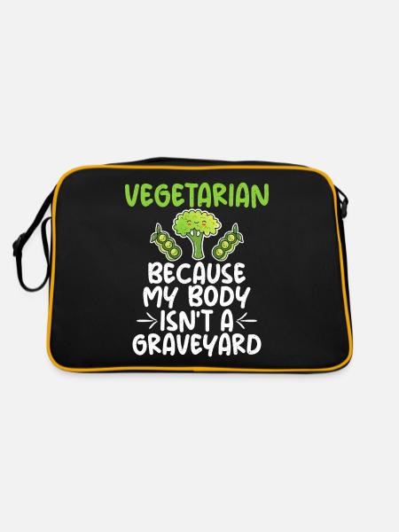 Vegetable Lover Vegetarian Gifts - Retro Bag - black/gold - Back