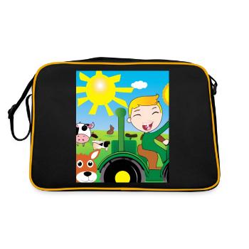 Green Tractor Birthday Farm Animals - Retro Bag - black/gold - Back