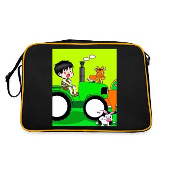 Green Tractor Birthday Farm Animals - Retro Bag - black/gold - Back