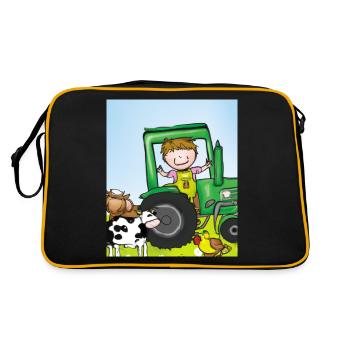 Green Tractor Birthday Farm Animals - Retro Bag - black/gold - Back