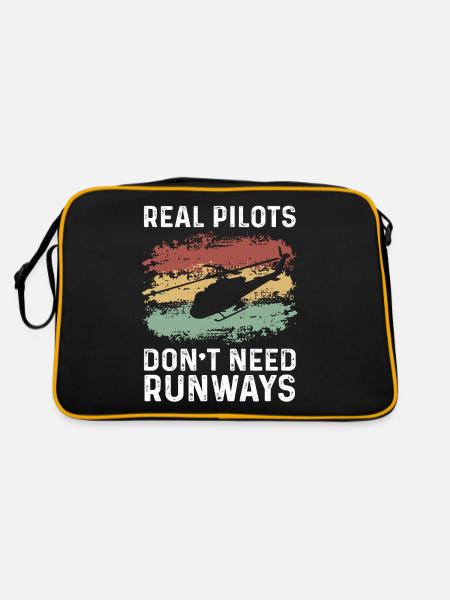 Helicopter Pilot Gift - Retro Bag - black/gold - Back