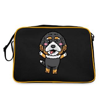 Bernedoodle Dog Laughing Emoticon Kawaii - Retro Bag - black/gold - Back
