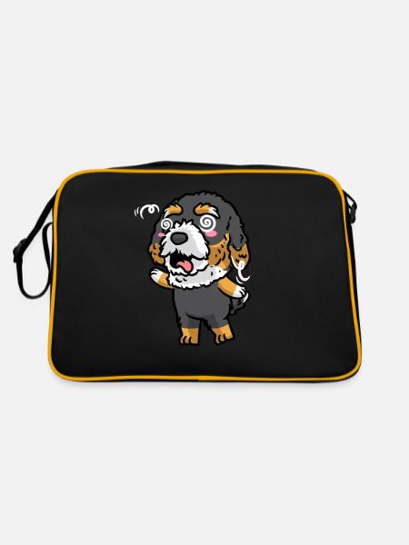 Bernedoodle Dog Laughing Emoticon Kawaii - Retro Bag - black/gold - Back