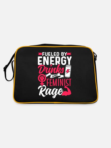 Alimenté par les boissons énergisantes et la colère féministe - Sac Retro - noir/or - Dos