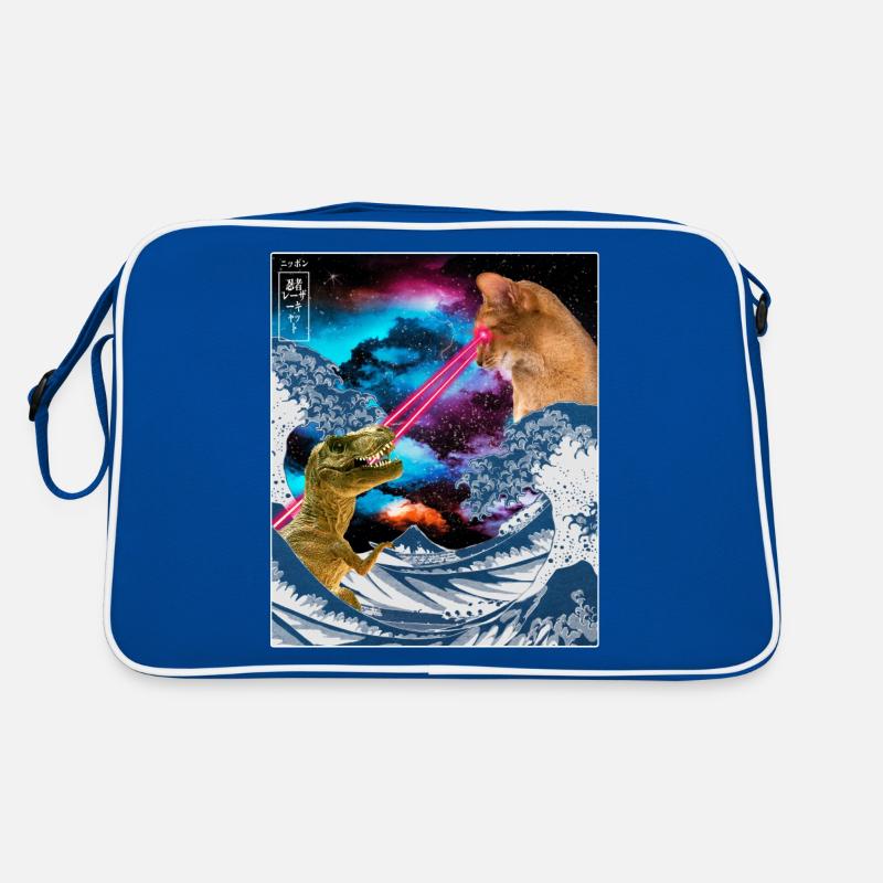 Japan Comic Great Wave Cat Vs Dinoaur T-Rex Otaku Retro Tasche