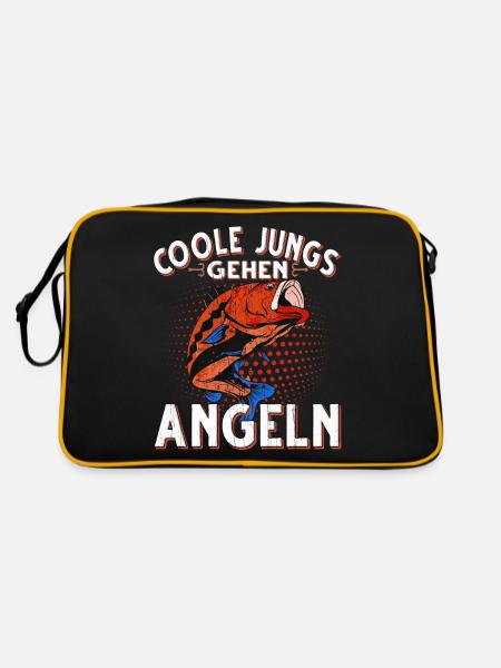 Coole Jungs Gehen Angeln Fischen Angler - Retro Tasche - Schwarz/Gold - Hinten