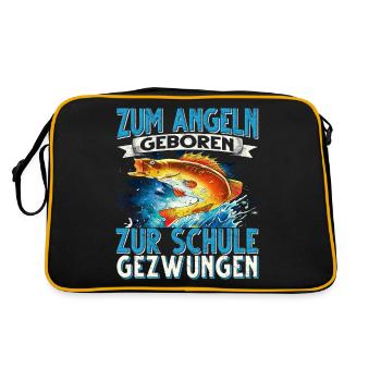 Zum Angeln Geboren Zur Schule Gezwungen Angeln - Retro Tasche - Schwarz/Gold - Hinten