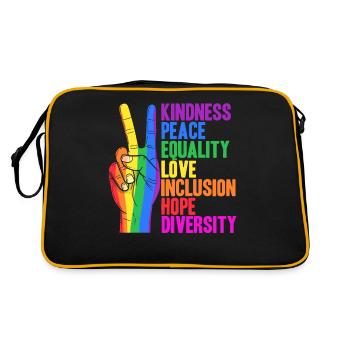 Kidness Peace Equality Love Inclusion Hope - Retro Tasche - Schwarz/Gold - Hinten