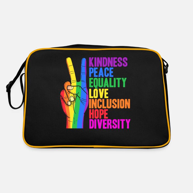 Kidness Peace Equality Love Inclusion Hope - Retro Tasche - Schwarz/Gold
