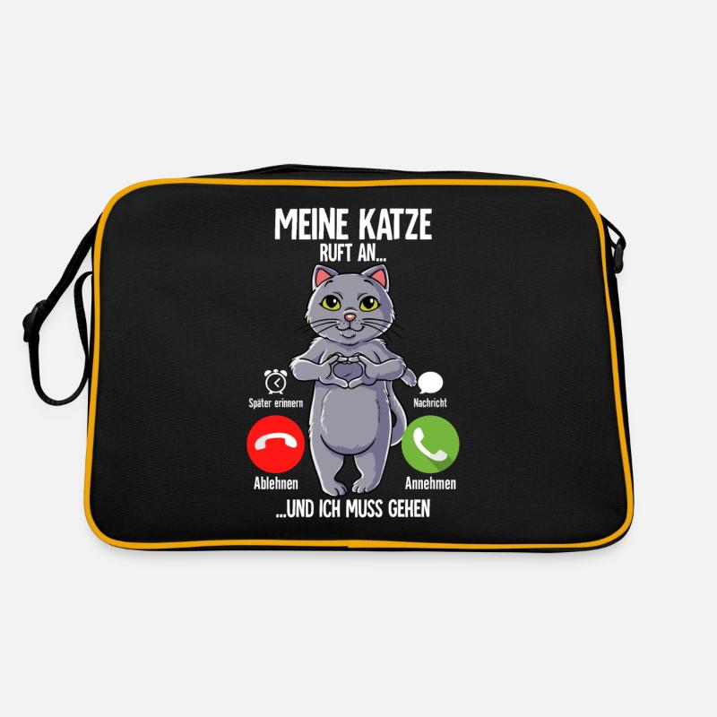 Meine Katze Ruft An - Retro Tasche - Schwarz/Gold
